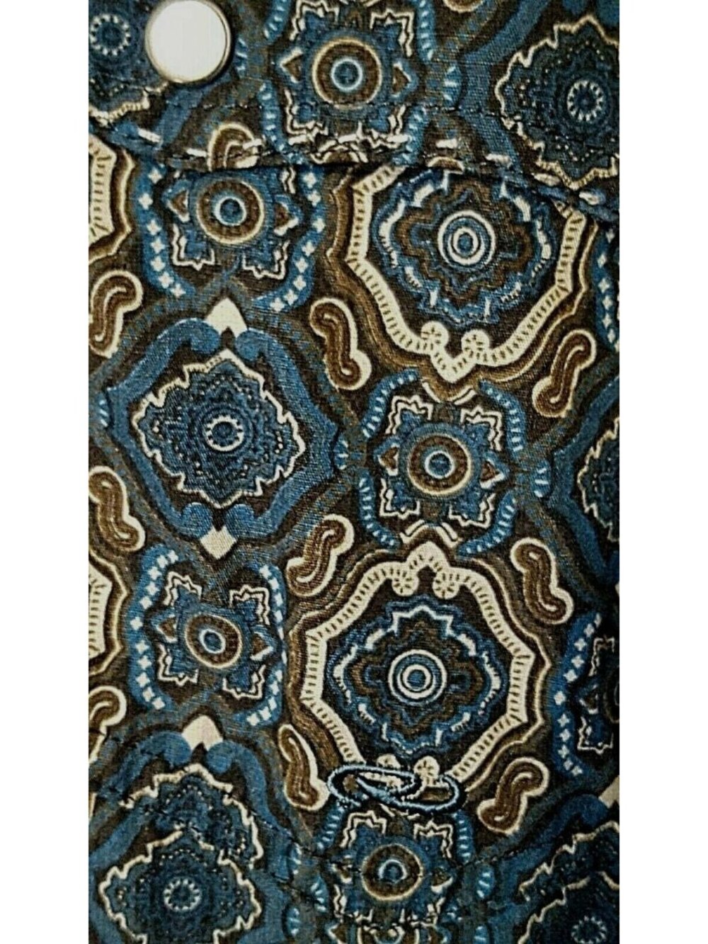 Roper Western Shirt XL Pearl Snap Cowboy Rodeo Long Sleeve Blue Brown Cotton